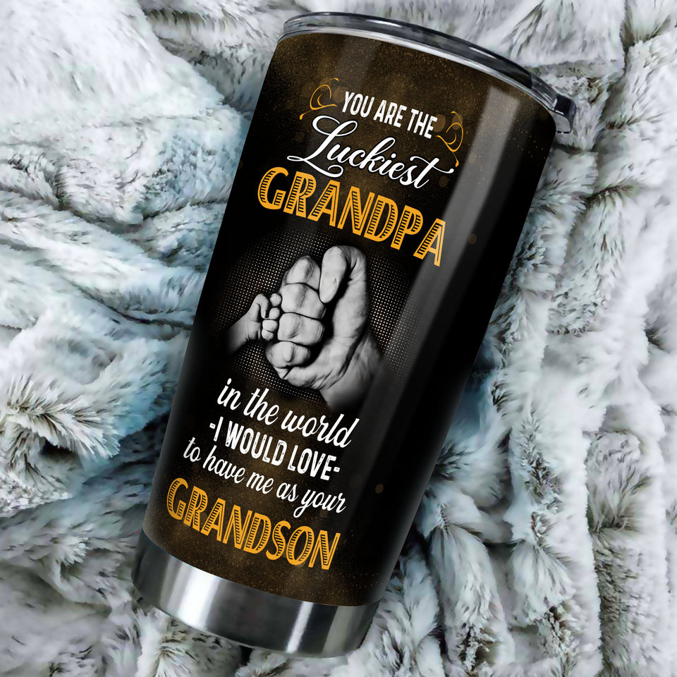 Camellia Personalized You Are The Luckiest Grandfa In The world Stainless Steel Tumbler-Double-Walled Insulation Travel Cup With Lid