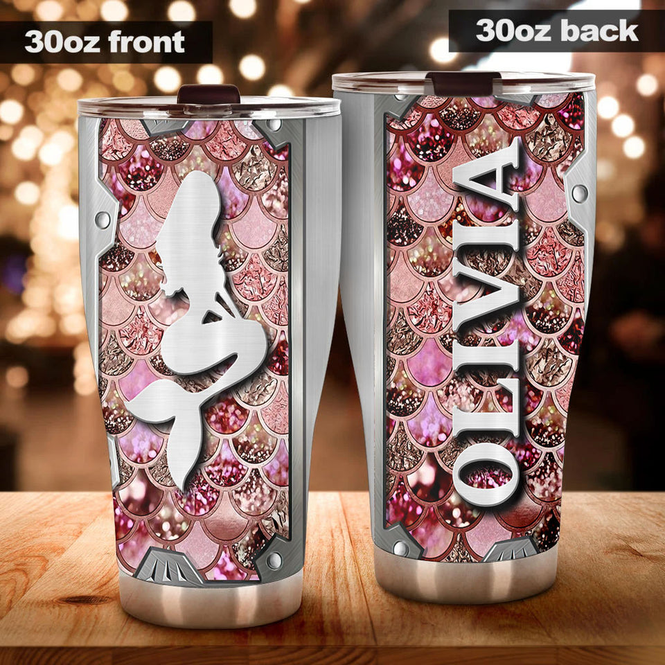 Camellia Personalized Mermaid Mental Style Stainless Steel Tumbler-Double-Walled Insulation Travel Cup With Lid