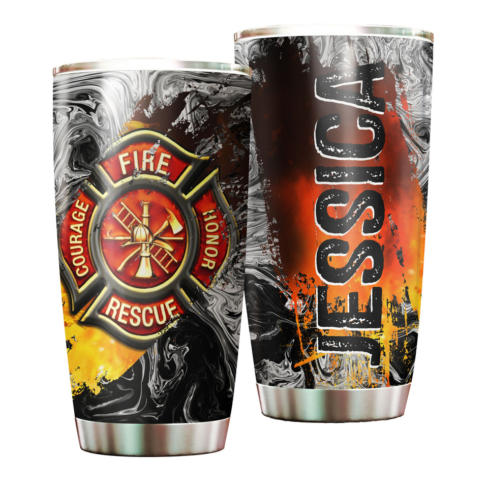 Camellia Personalized 3D Colorful Firefighter Dept Stainless Steel Tumbler - Customized Double-Walled Insulation Thermal Cup With Lid Gift For Fireman