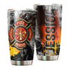 Camellia Personalized 3D Colorful Firefighter Dept Stainless Steel Tumbler - Customized Double-Walled Insulation Thermal Cup With Lid Gift For Fireman