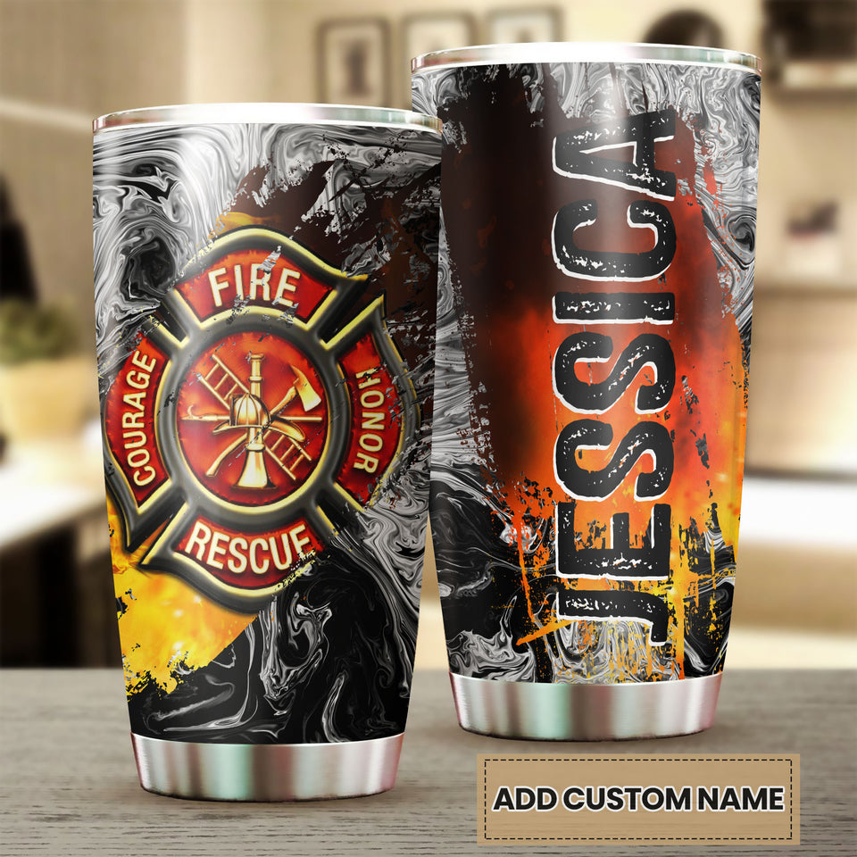 Camellia Personalized 3D Colorful Firefighter Dept Stainless Steel Tumbler - Customized Double-Walled Insulation Thermal Cup With Lid Gift For Fireman