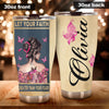 Camellia Personalized Butterfly Breast Cancer Let Your Faith Greater Than Your Fear Stainless Steel Tumbler - Double-Walled Insulation Vacumm Flask - For Breast Cancer Awareness Month