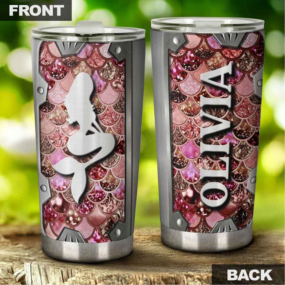 Camellia Personalized Mermaid Mental Style Stainless Steel Tumbler-Double-Walled Insulation Travel Cup With Lid