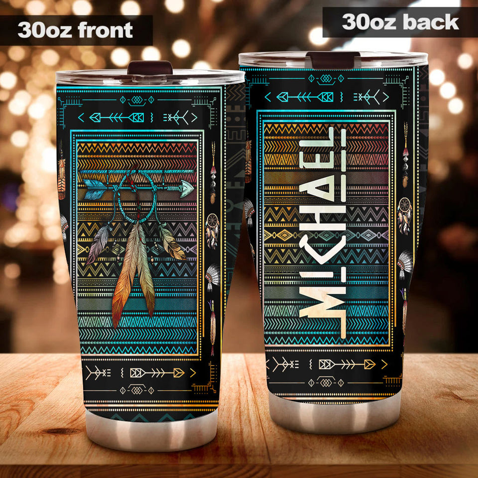 Camellia Personalized Native American Embroidery Stainless Steel Tumbler-Double-Walled Insulation Travel Cup With Lid 02
