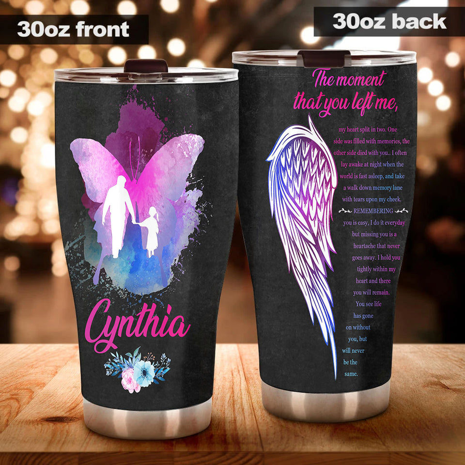 Camellia Personalized Butterfly Daddy And Daughter Stainless Steel Tumbler - Double-Walled Insulation Vacumm Flask - For Thanksgiving, Memorial Day, Christians, Christmas Gift