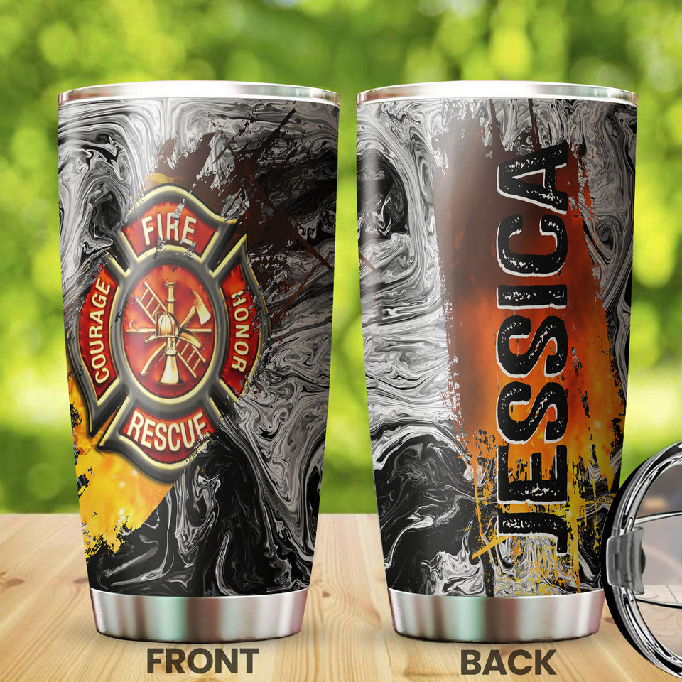 Camellia Personalized 3D Colorful Firefighter Dept Stainless Steel Tumbler - Customized Double-Walled Insulation Thermal Cup With Lid Gift For Fireman