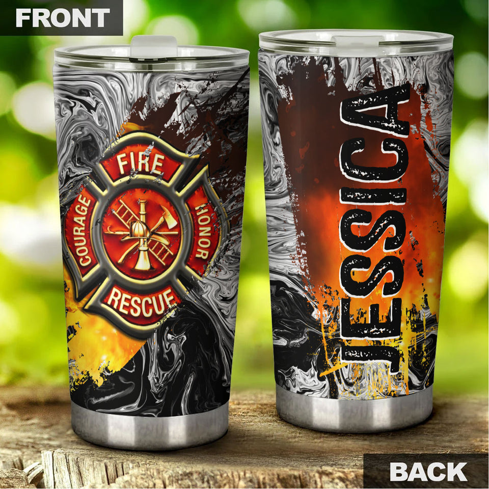 Camellia Personalized 3D Colorful Firefighter Dept Stainless Steel Tumbler - Customized Double-Walled Insulation Thermal Cup With Lid Gift For Fireman