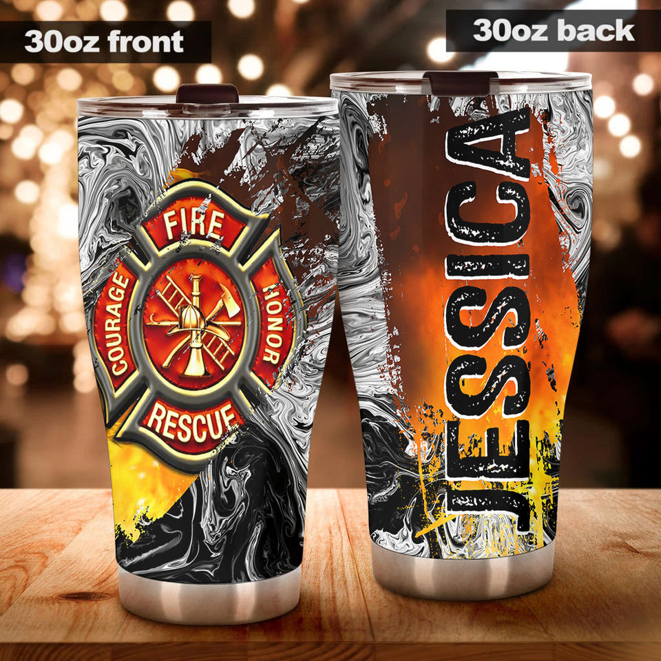 Camellia Personalized 3D Colorful Firefighter Dept Stainless Steel Tumbler - Customized Double-Walled Insulation Thermal Cup With Lid Gift For Fireman