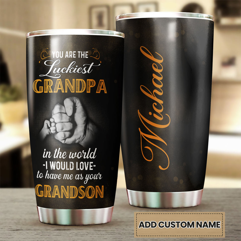Camellia Personalized You Are The Luckiest Grandfa In The world Stainless Steel Tumbler-Double-Walled Insulation Travel Cup With Lid