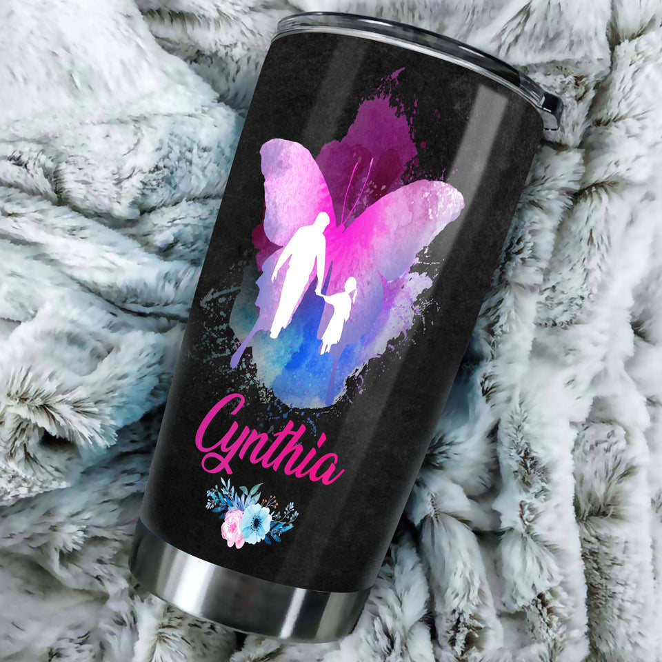 Camellia Personalized Butterfly Daddy And Daughter Stainless Steel Tumbler - Double-Walled Insulation Vacumm Flask - For Thanksgiving, Memorial Day, Christians, Christmas Gift
