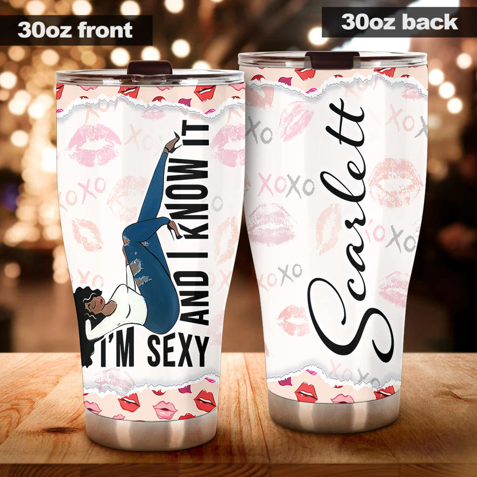 Camellia Personalized Black Women Stainless Steel Tumbler - Double-Walled Insulation Vacumm Flask - Gift For Black Queen, International Women's Day, Hippie Girls 11