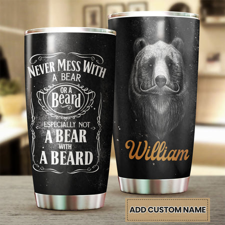 Camellia Persionalized Never Mess A Bear With A Beard Stainless Steel Tumbler - Customized Double - Walled Insulation Travel Thermal Cup With Lid