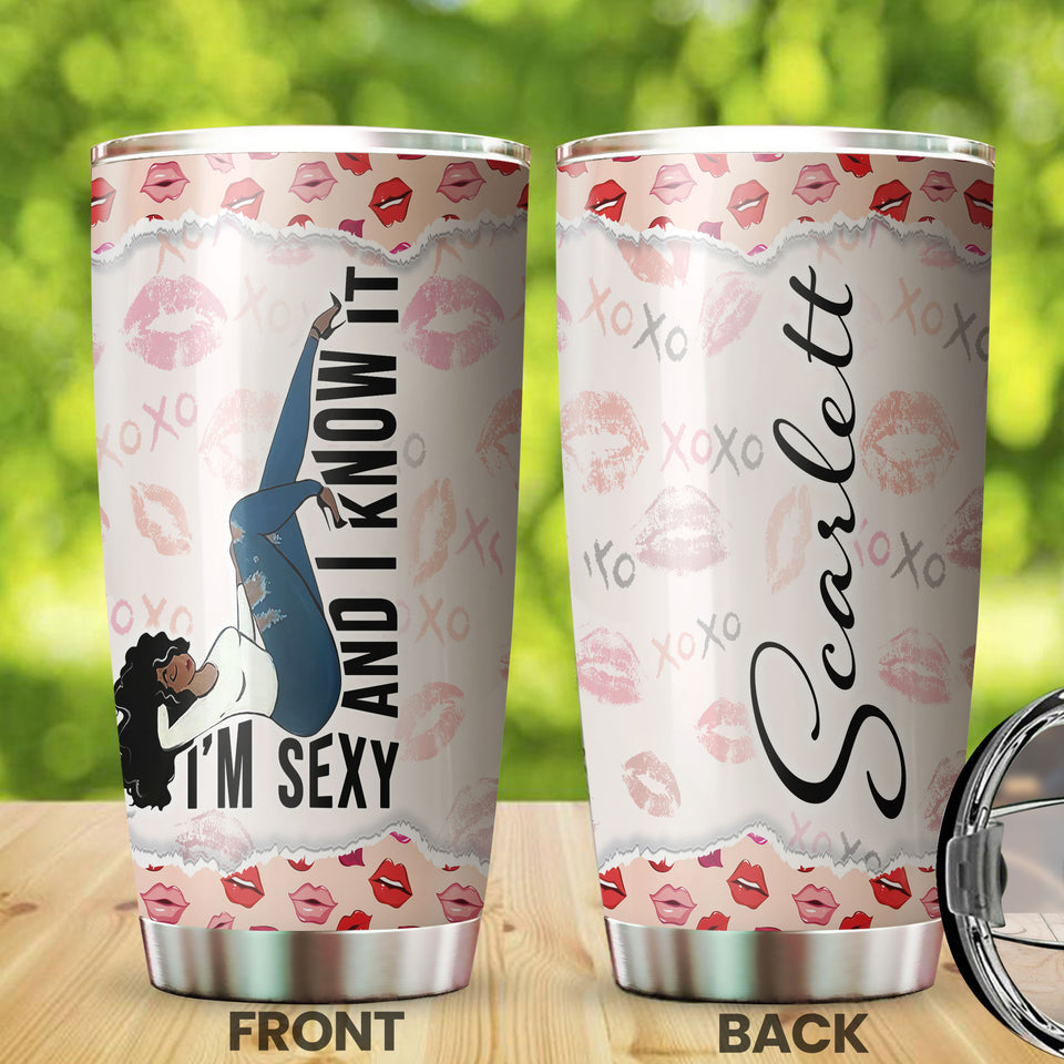 Camellia Personalized Black Women Stainless Steel Tumbler - Double-Walled Insulation Vacumm Flask - Gift For Black Queen, International Women's Day, Hippie Girls 11