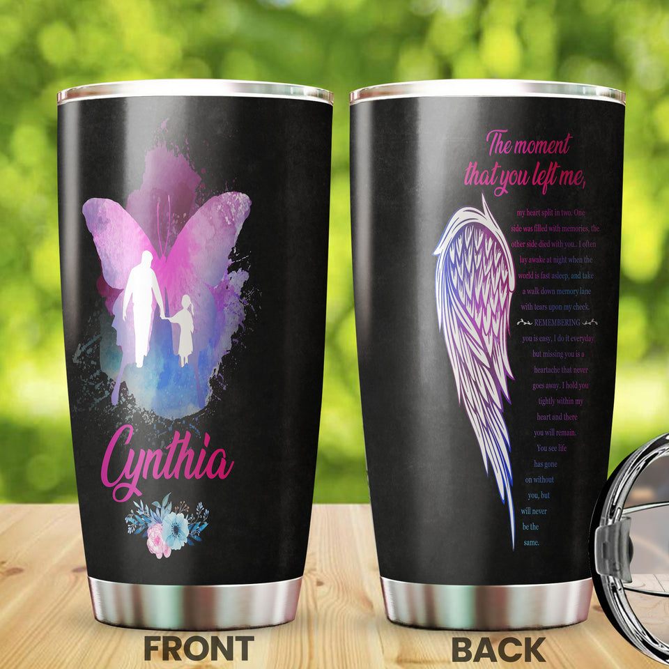 Camellia Personalized Butterfly Daddy And Daughter Stainless Steel Tumbler - Double-Walled Insulation Vacumm Flask - For Thanksgiving, Memorial Day, Christians, Christmas Gift