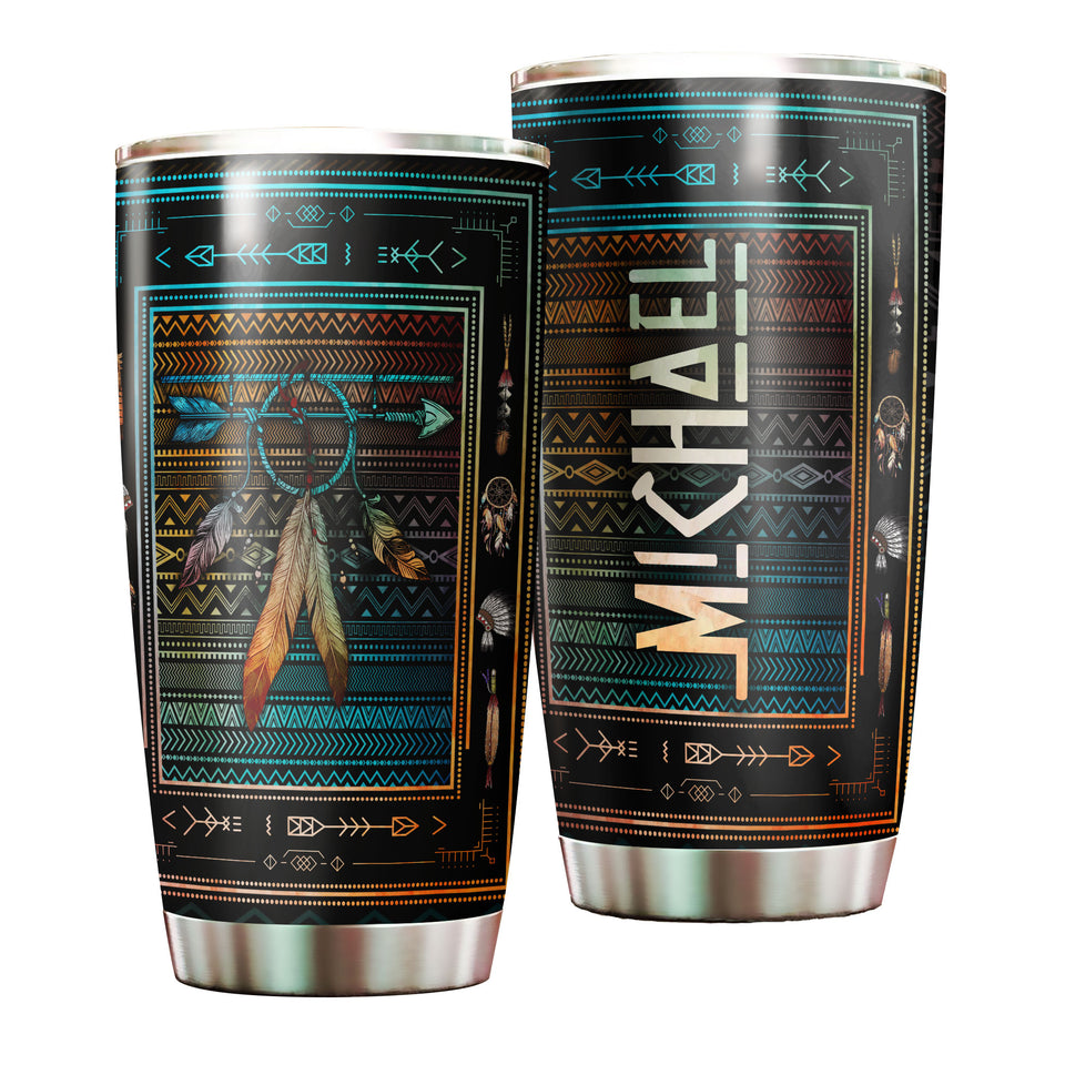 Camellia Personalized Native American Embroidery Stainless Steel Tumbler-Double-Walled Insulation Travel Cup With Lid 02