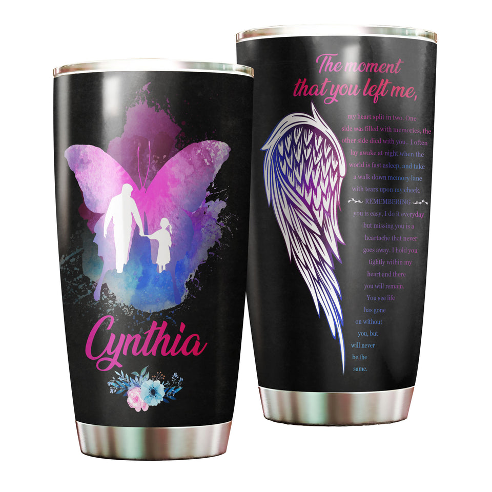 Camellia Personalized Butterfly Daddy And Daughter Stainless Steel Tumbler - Double-Walled Insulation Vacumm Flask - For Thanksgiving, Memorial Day, Christians, Christmas Gift