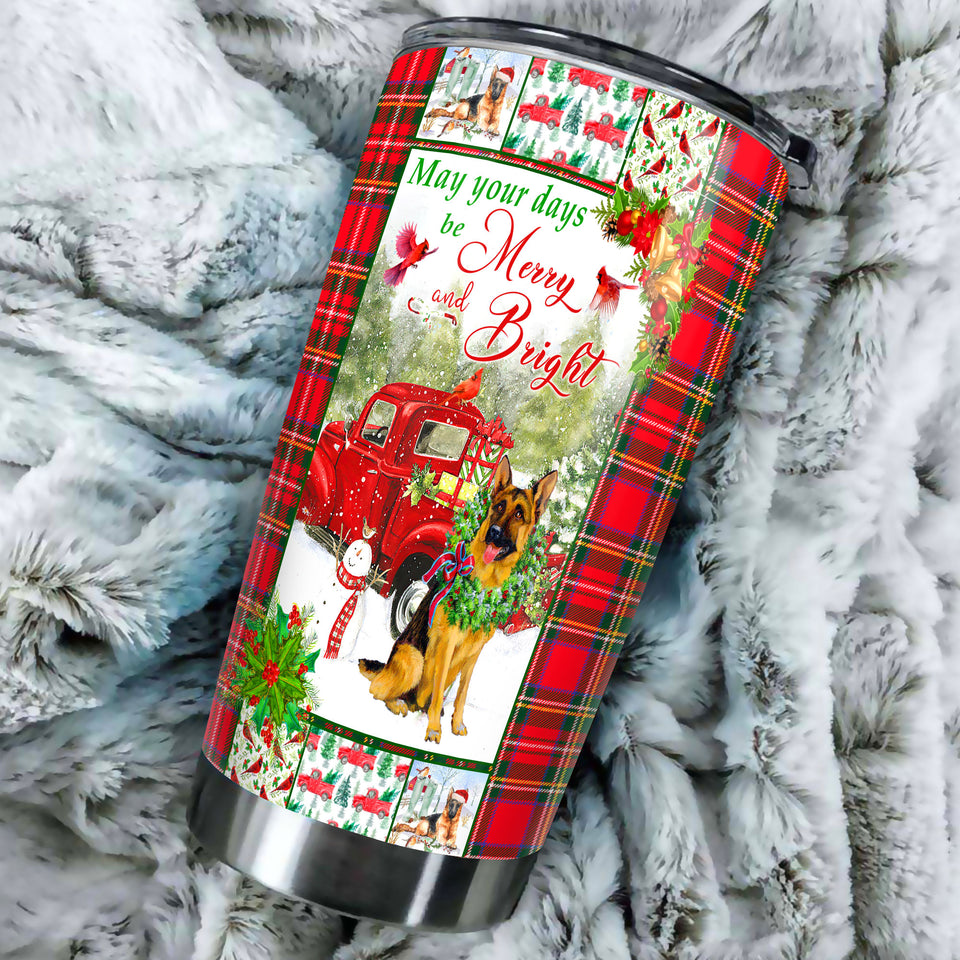 Camellia Personalized Christmas Germand   Shepherd May Your Days Be Merry And Bright Stainless Steel Tumbler - Customized Double-Walled Insulation Travel Thermal Cup With Lid