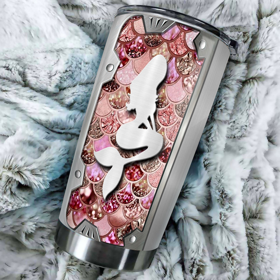 Camellia Personalized Mermaid Mental Style Stainless Steel Tumbler-Double-Walled Insulation Travel Cup With Lid