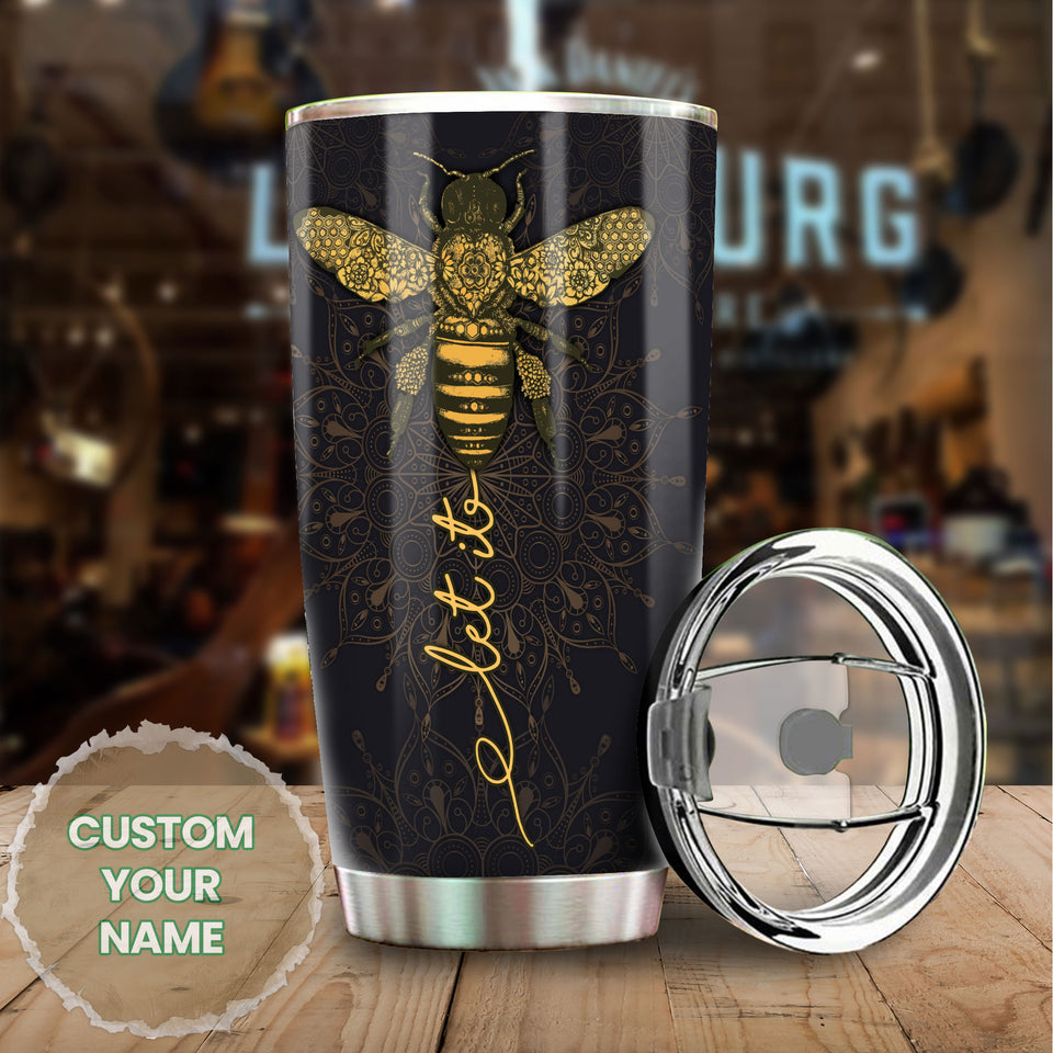 Camellia Personalized Let It Bee Stainless Steel Tumbler- Sweat-Proof Travel Therma Cup With Lid