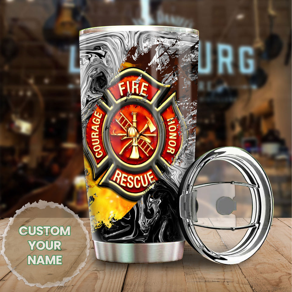Camellia Personalized 3D Colorful Firefighter Dept Stainless Steel Tumbler - Customized Double-Walled Insulation Thermal Cup With Lid Gift For Fireman