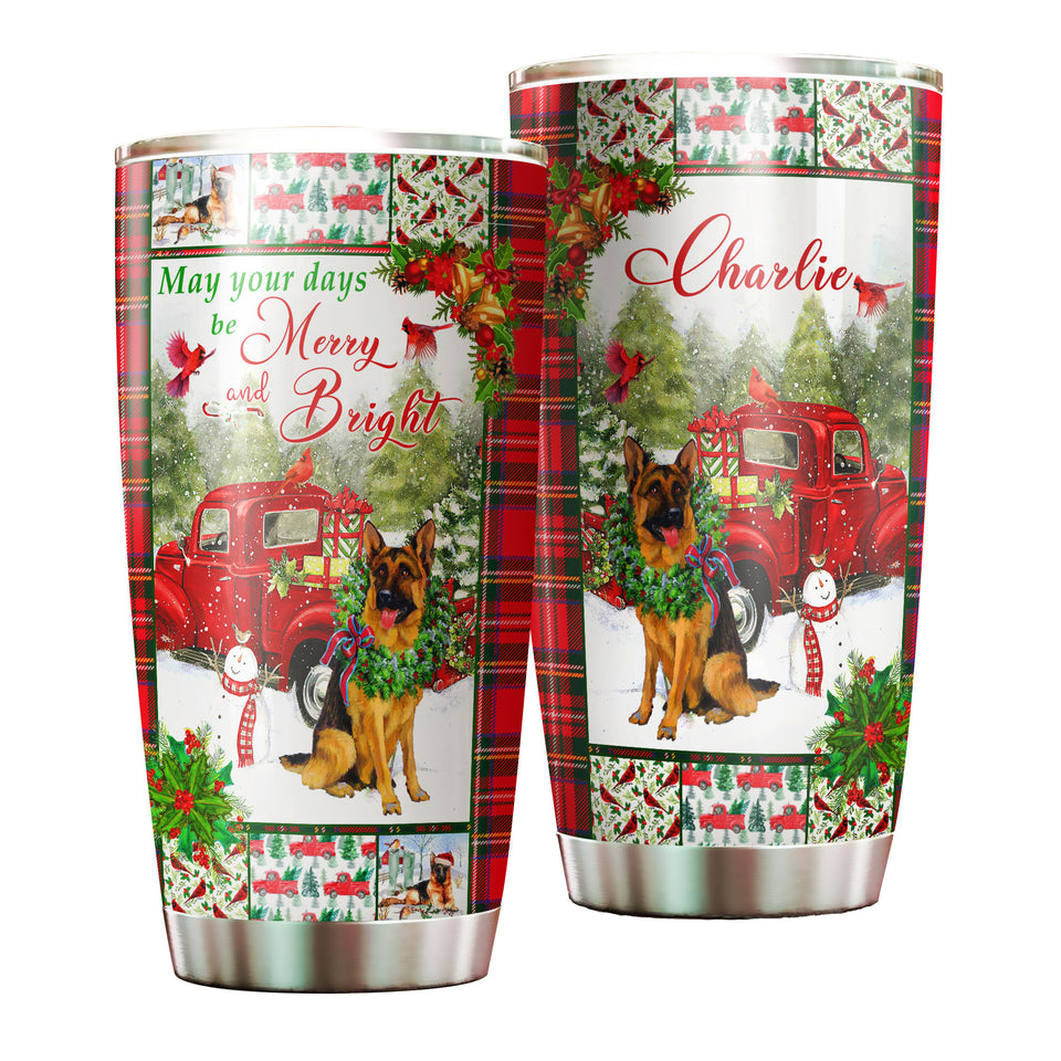 Camellia Personalized Christmas Germand   Shepherd May Your Days Be Merry And Bright Stainless Steel Tumbler - Customized Double-Walled Insulation Travel Thermal Cup With Lid