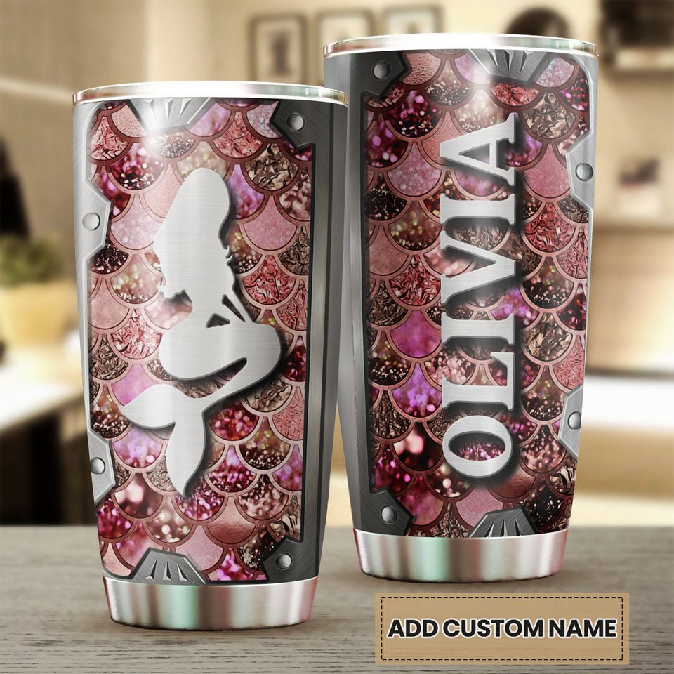 Camellia Personalized Mermaid Mental Style Stainless Steel Tumbler-Double-Walled Insulation Travel Cup With Lid