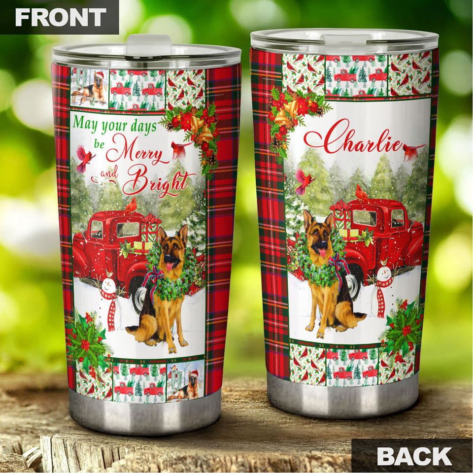 Camellia Personalized Christmas Germand   Shepherd May Your Days Be Merry And Bright Stainless Steel Tumbler - Customized Double-Walled Insulation Travel Thermal Cup With Lid