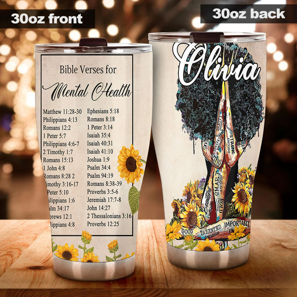 Camellia Personalized Bible Verses For Mental Health Stainless Steel Tumbler - Customized Double-Walled Insulation Travel Thermal Cup With Lid Gift For Christian