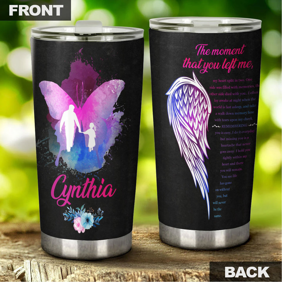 Camellia Personalized Butterfly Daddy And Daughter Stainless Steel Tumbler - Double-Walled Insulation Vacumm Flask - For Thanksgiving, Memorial Day, Christians, Christmas Gift