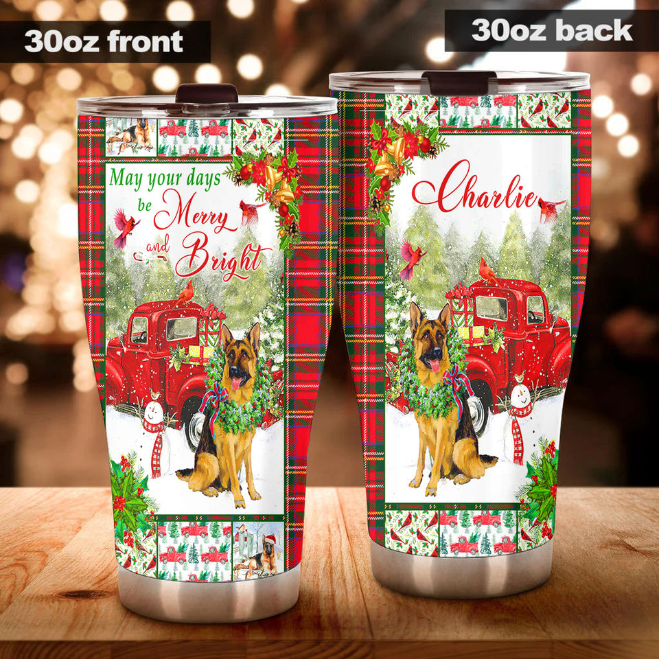 Camellia Personalized Christmas Germand   Shepherd May Your Days Be Merry And Bright Stainless Steel Tumbler - Customized Double-Walled Insulation Travel Thermal Cup With Lid