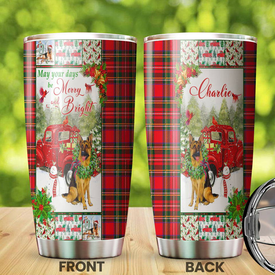 Camellia Personalized Christmas Germand   Shepherd May Your Days Be Merry And Bright Stainless Steel Tumbler - Customized Double-Walled Insulation Travel Thermal Cup With Lid