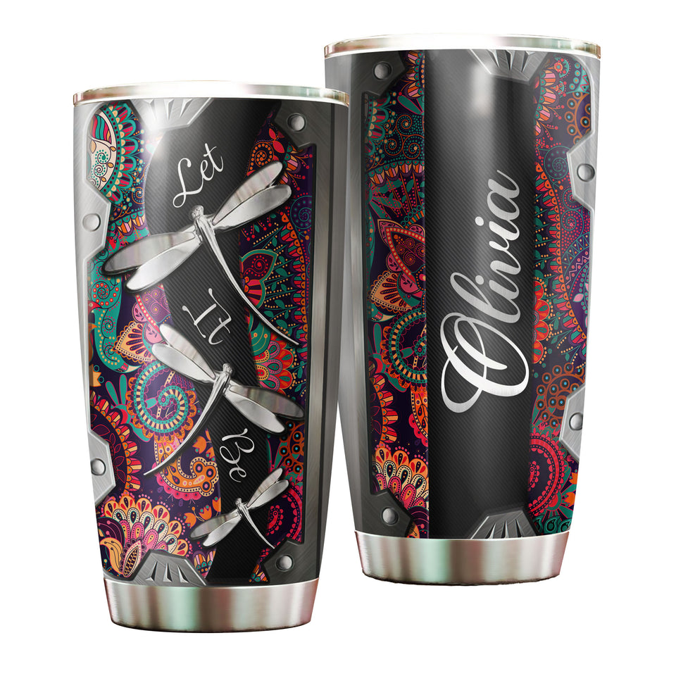 Camellia Personalized Dragonfly Let It Be Stainless Steel Tumbler - Customized Double-Walled Insulation Travel Thermal Cup With Lid Gift For Dragonfly Lover
