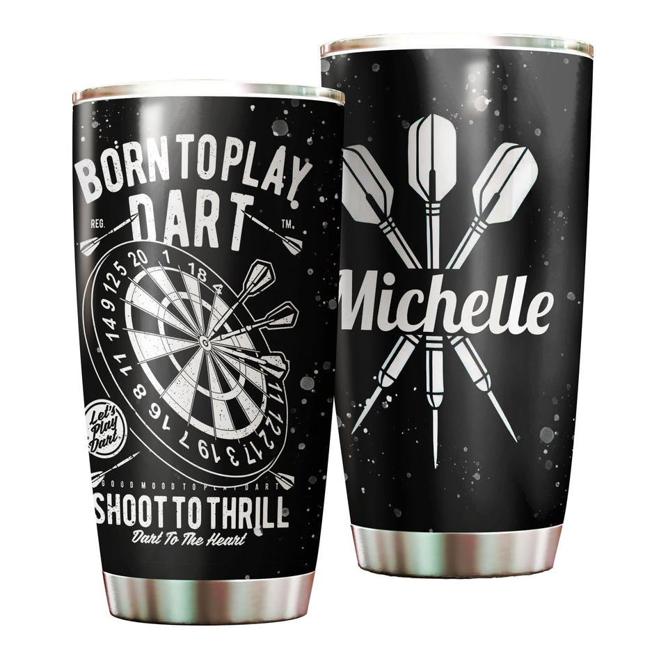 Camellia Personalized Born To Play Darts Black Stainless Steel Tumbler-Double-Walled Insulation Gift For Darts Player