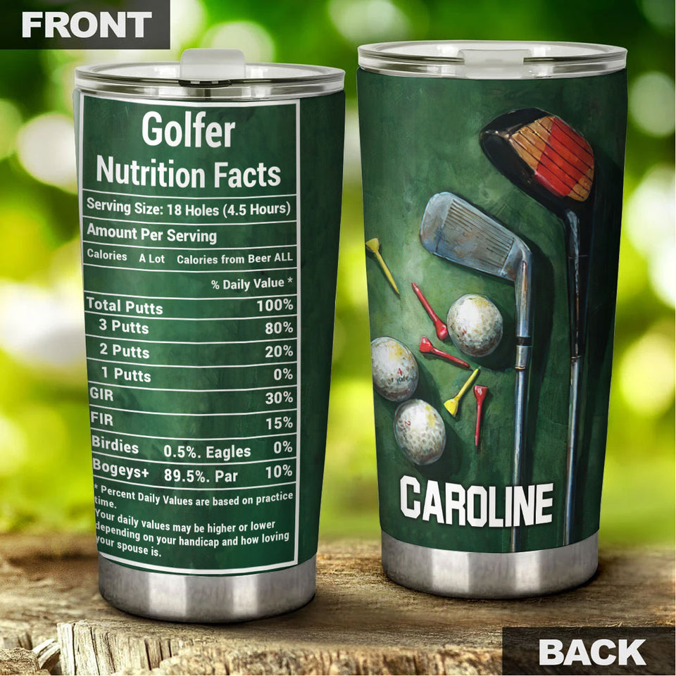 Camellia Personalized Golfer Nutrition Facts Stainless Steel Tumbler-Double-Walled Travel Therma Cup With Lid Gift For Golf Player 01