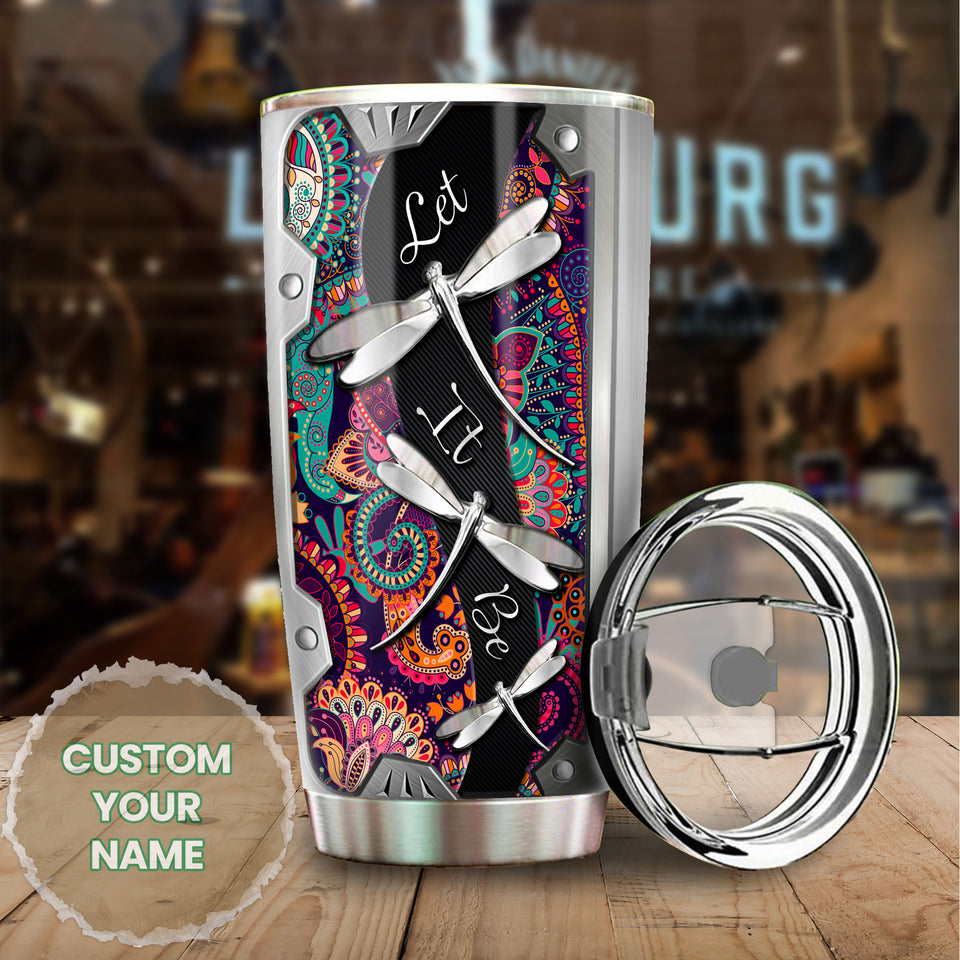 Camellia Personalized Dragonfly Let It Be Stainless Steel Tumbler - Customized Double-Walled Insulation Travel Thermal Cup With Lid Gift For Dragonfly Lover