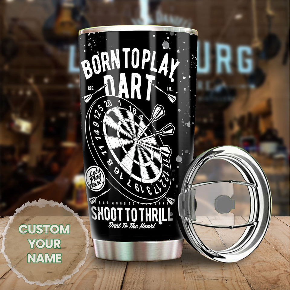 Camellia Personalized Born To Play Darts Black Stainless Steel Tumbler-Double-Walled Insulation Gift For Darts Player