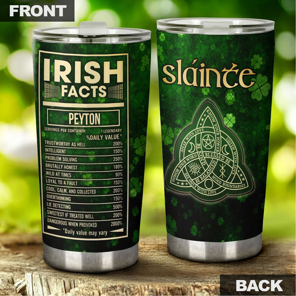Camellia Persionalized Irish Facts Irish Stainless Steel Tumbler - Customized Double - Walled Insulation Travel Thermal Cup With Lid