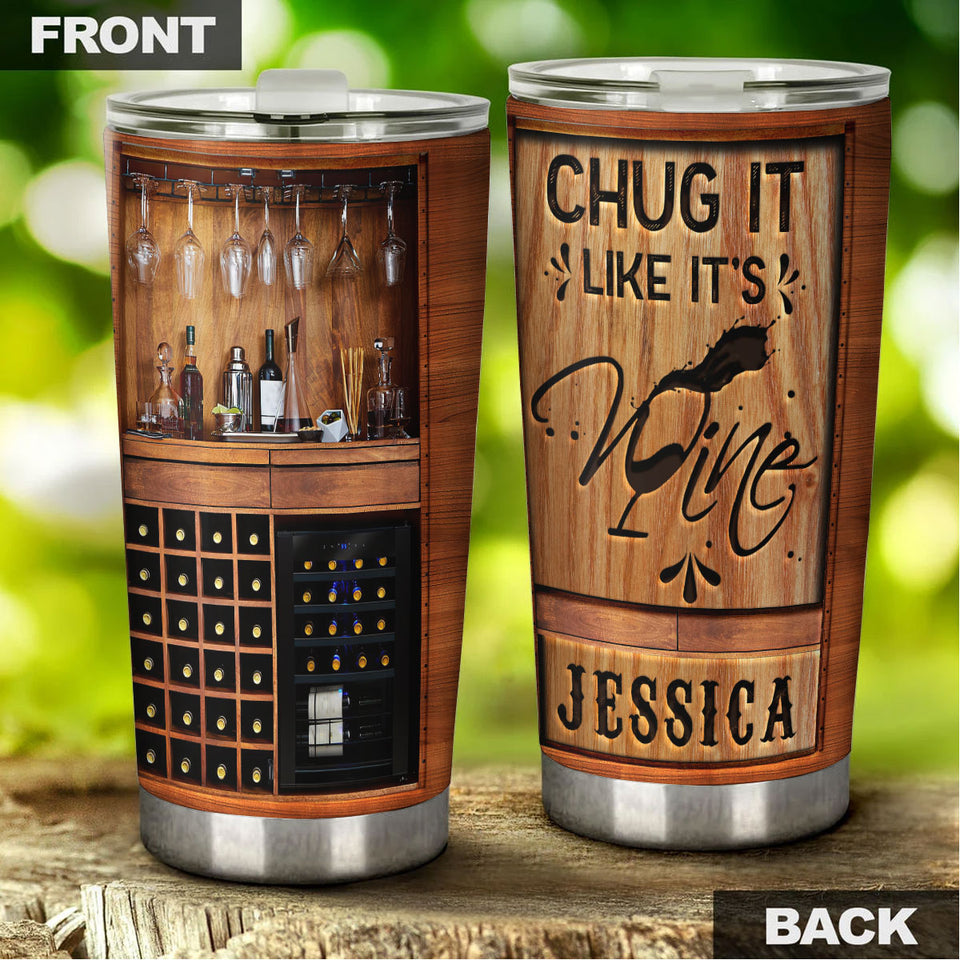 Camellia Persionalized 3D Wine Bar Stainless Steel Tumbler - Customized Double - Walled Insulation Travel Thermal Cup With Lid Gift For Wine Lover Bartender