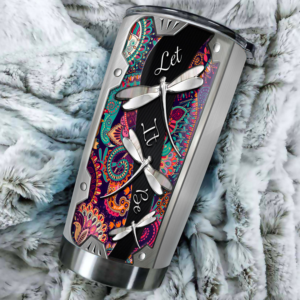 Camellia Personalized Dragonfly Let It Be Stainless Steel Tumbler - Customized Double-Walled Insulation Travel Thermal Cup With Lid Gift For Dragonfly Lover