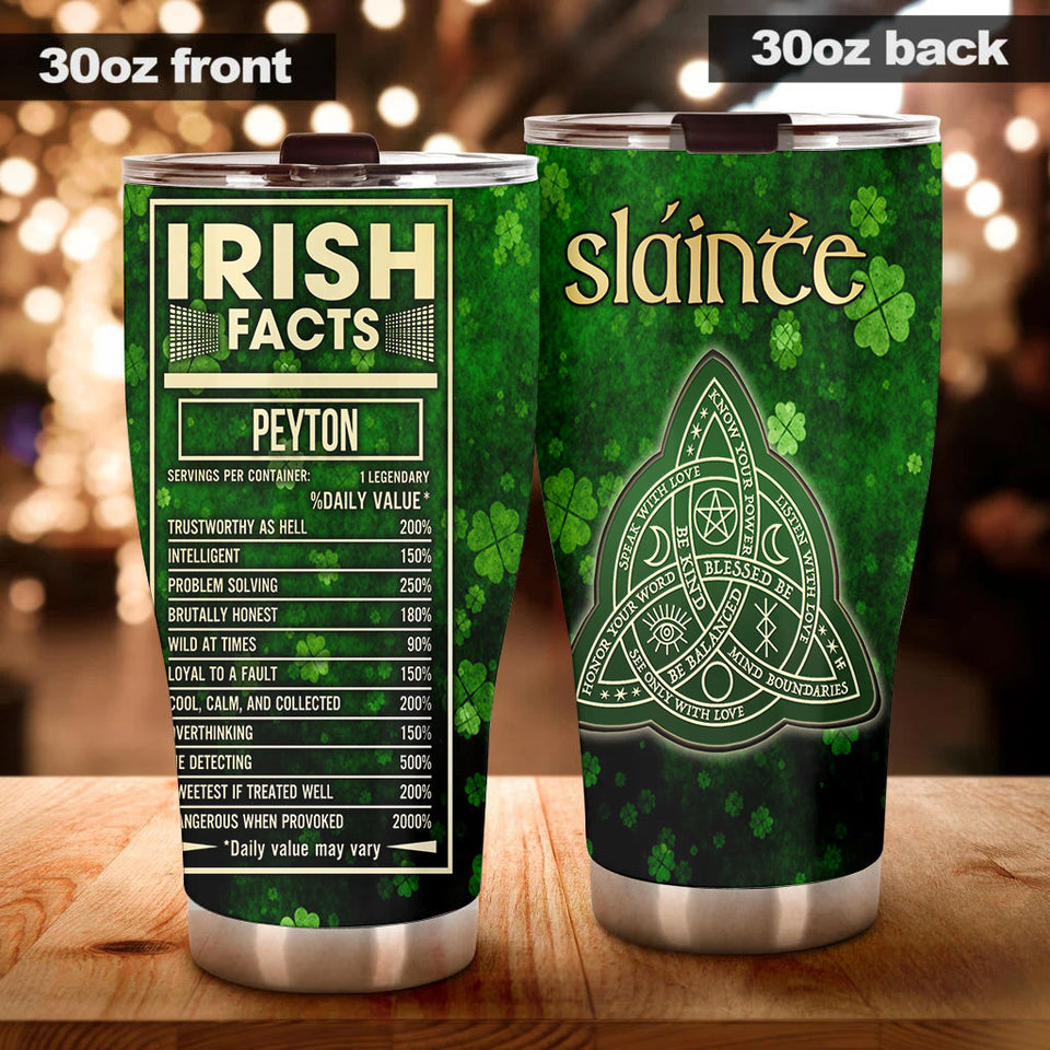 Camellia Persionalized Irish Facts Irish Stainless Steel Tumbler - Customized Double - Walled Insulation Travel Thermal Cup With Lid