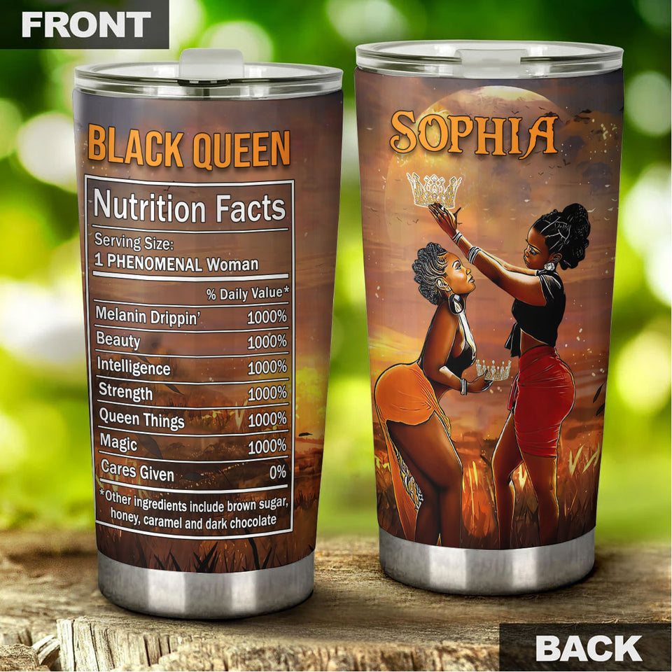 Camellia Personalized Black Women Stainless Steel Tumbler - Double-Walled Insulation Vacumm Flask - Gift For Black Queen, International Women's Day, Hippie Girls 14