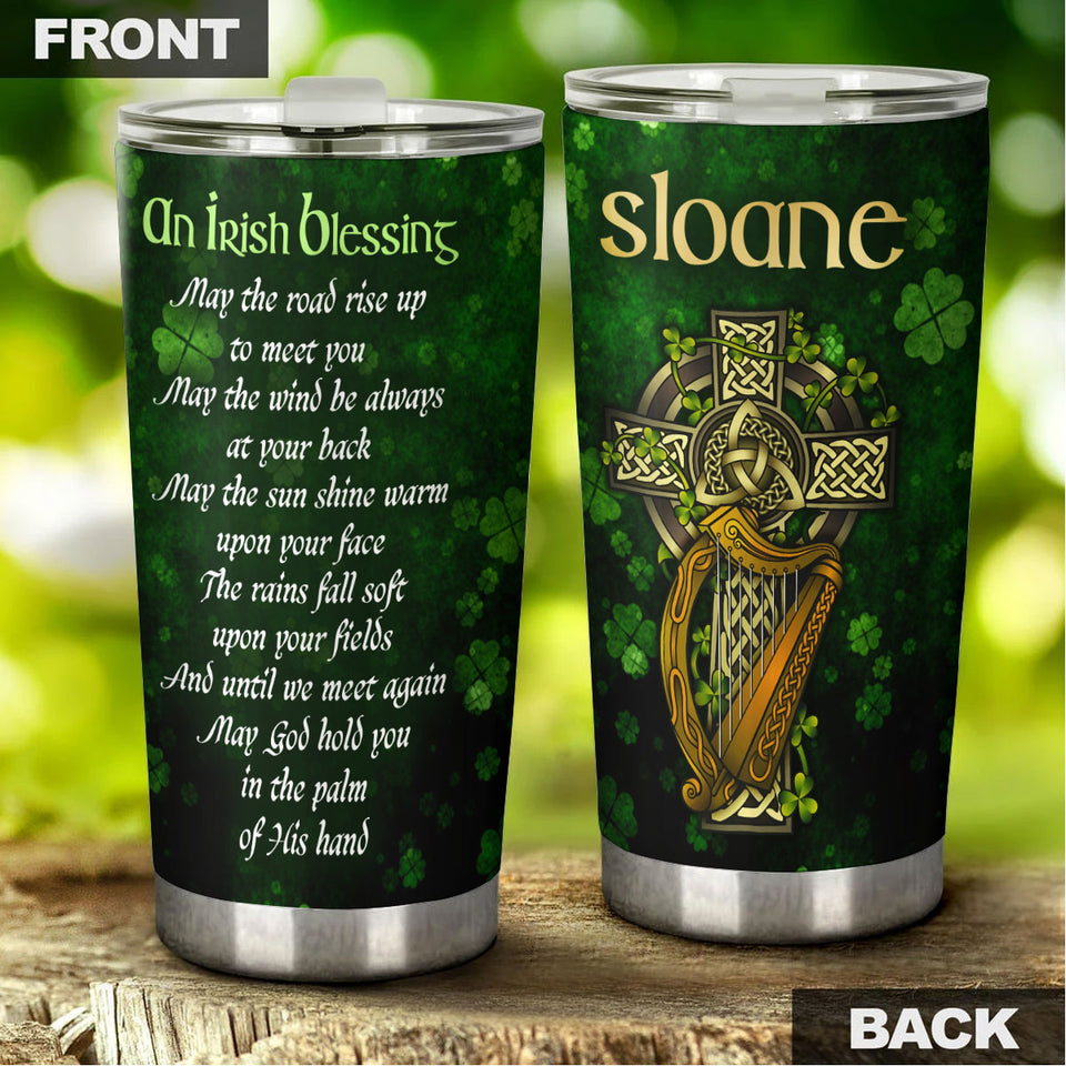Camellia Personalized An Irish Blessing May God Hold You In The Palm Of His Hand Stainless Steel Tumbler - Customized Double-Walled Insulation Travel Thermal Cup With Lid