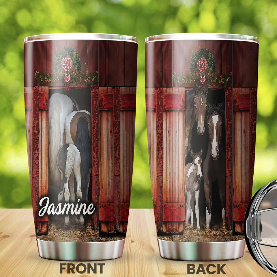 Camellia Personalized Horse Christmas Stainless Steel Tumbler - Double-Walled Insulation Vacumm Flask - Gift For Horse Lovers, Cowgirls, Cowboys, Perfect Christmas, Thanksgiving Gift