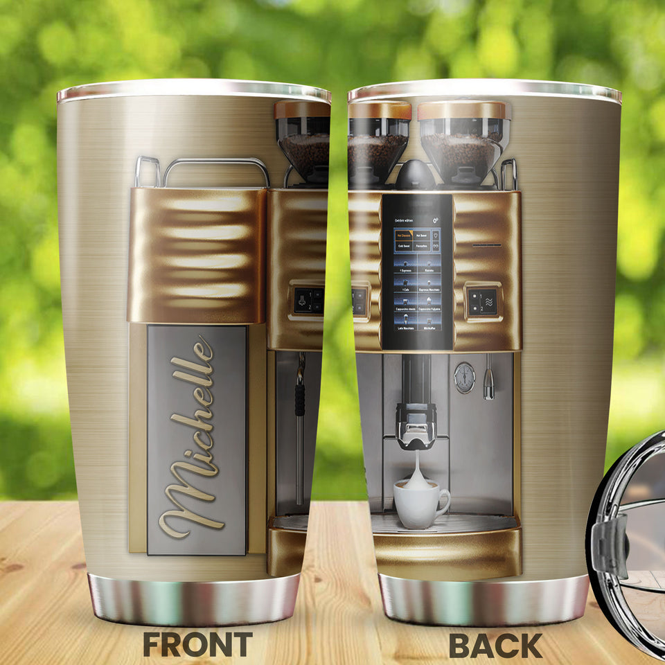 Camellia Personalized 3D Coffee Machine Stainless Steel Tumbler - Customized Double-Walled Insulation Travel Thermal Cup With Lid Gift For Coffee Maker