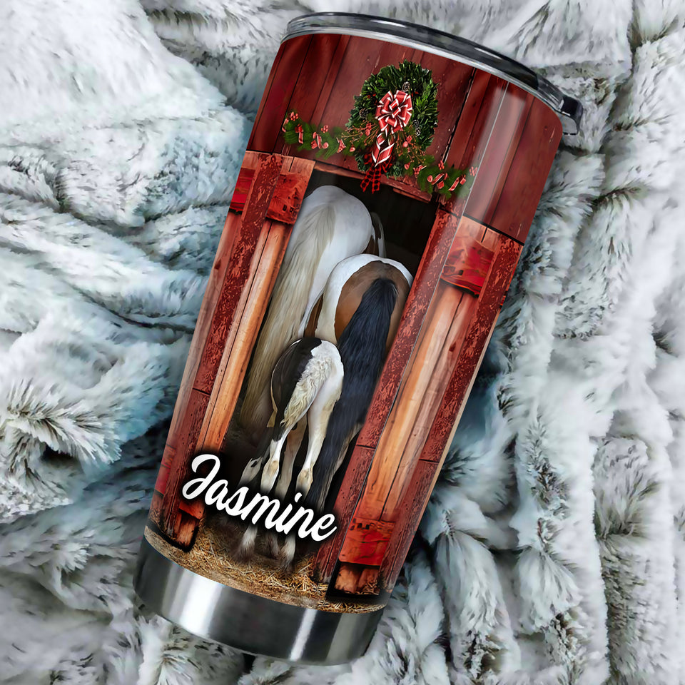 Camellia Personalized Horse Christmas Stainless Steel Tumbler - Double-Walled Insulation Vacumm Flask - Gift For Horse Lovers, Cowgirls, Cowboys, Perfect Christmas, Thanksgiving Gift