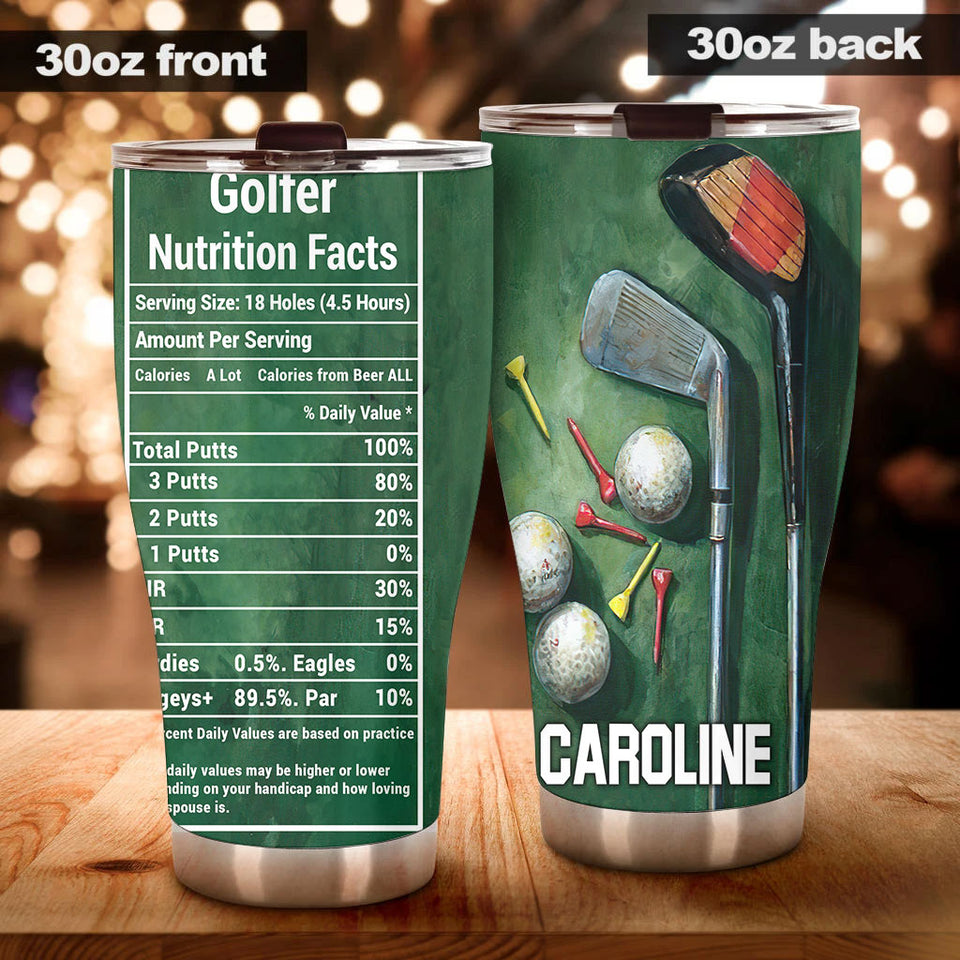 Camellia Personalized Golfer Nutrition Facts Stainless Steel Tumbler-Double-Walled Travel Therma Cup With Lid Gift For Golf Player 01