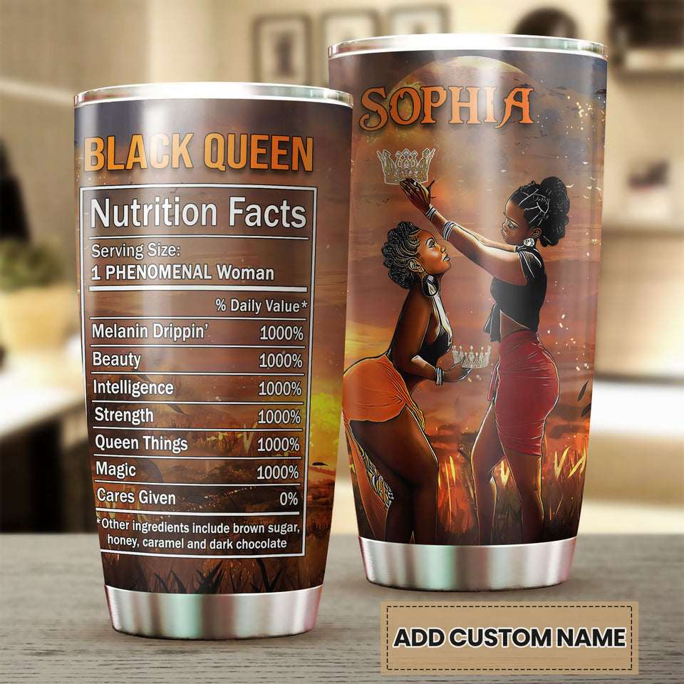 Camellia Personalized Black Women Stainless Steel Tumbler - Double-Walled Insulation Vacumm Flask - Gift For Black Queen, International Women's Day, Hippie Girls 14