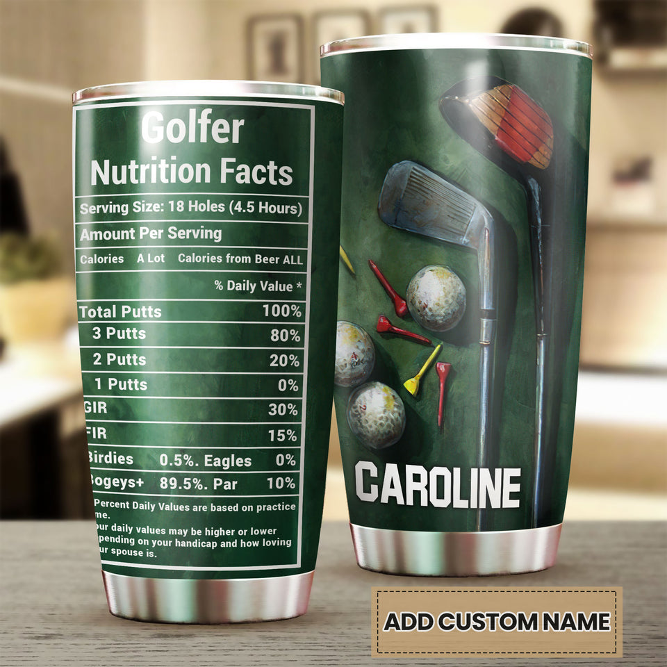 Camellia Personalized Golfer Nutrition Facts Stainless Steel Tumbler-Double-Walled Travel Therma Cup With Lid Gift For Golf Player 01