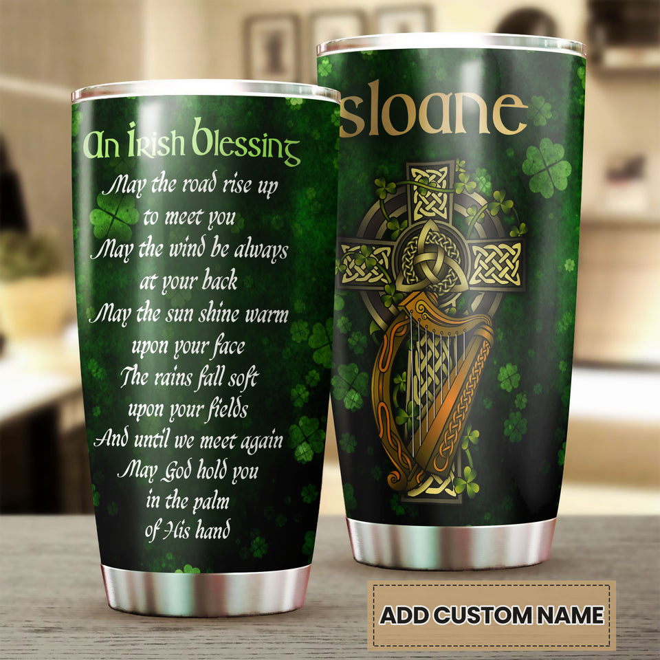 Camellia Personalized An Irish Blessing May God Hold You In The Palm Of His Hand Stainless Steel Tumbler - Customized Double-Walled Insulation Travel Thermal Cup With Lid