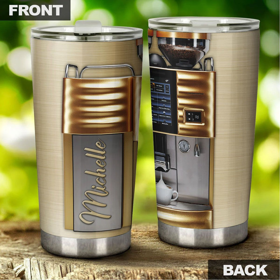 Camellia Personalized 3D Coffee Machine Stainless Steel Tumbler - Customized Double-Walled Insulation Travel Thermal Cup With Lid Gift For Coffee Maker